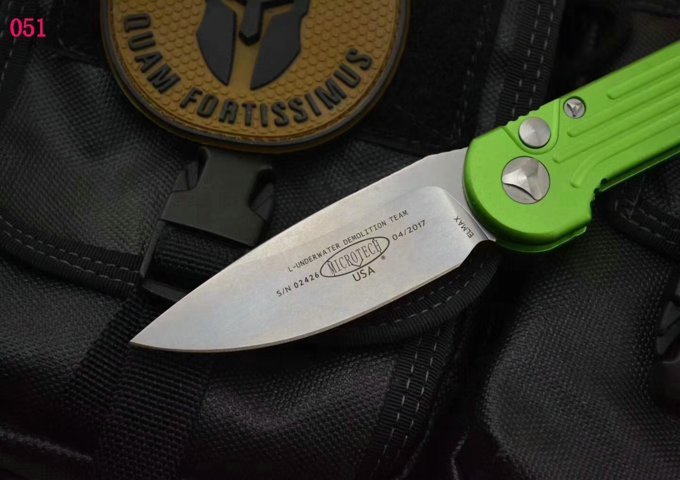 Microtech LUDT  AUTO Folding Knife 3.14" Elmax Stonewashed Plain Blade, Aviation Aluminum Handles