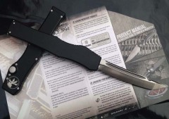 Microtech Customs Marfione Halo V OTF AUTO Knife 4.17" Black ELmax Tanto Blade, Aluminum Alloy Handles