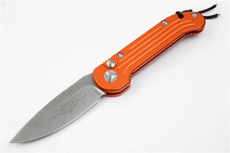 Microtech LUDT  AUTO Folding Knife 3.14" Elmax Stonewashed Plain Blade, Aviation Aluminum Handles