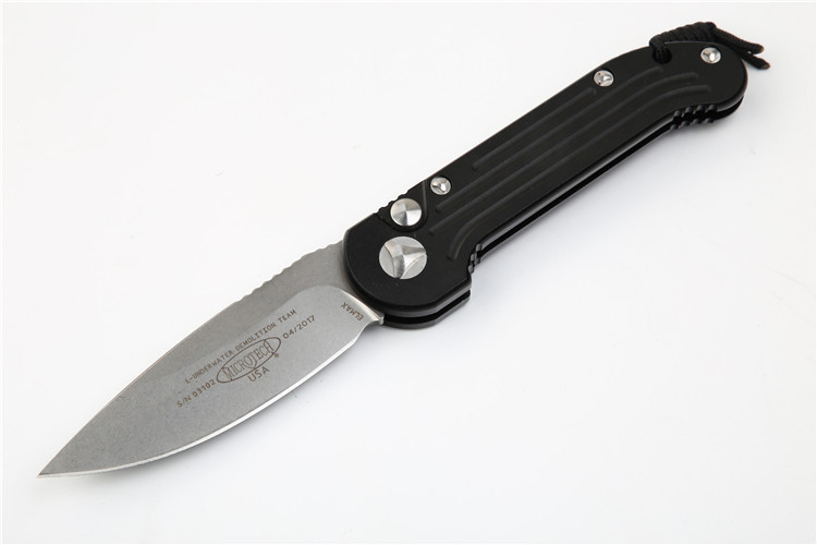 Microtech LUDT  AUTO Folding Knife 3.14" Elmax Stonewashed Plain Blade, Aviation Aluminum Handles