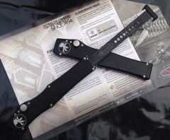 Microtech Customs Marfione Halo V OTF AUTO Knife 4.17" Black ELmax Tanto Blade, Aluminum Alloy Handles