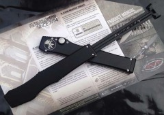 Microtech Customs Marfione Halo V OTF AUTO Knife 4.17" Black ELmax Tanto Blade, Aluminum Alloy Handles