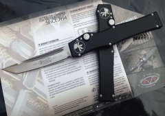 Microtech Customs Marfione Halo V OTF AUTO Knife 4.17" Black ELmax Tanto Blade, Aluminum Alloy Handles