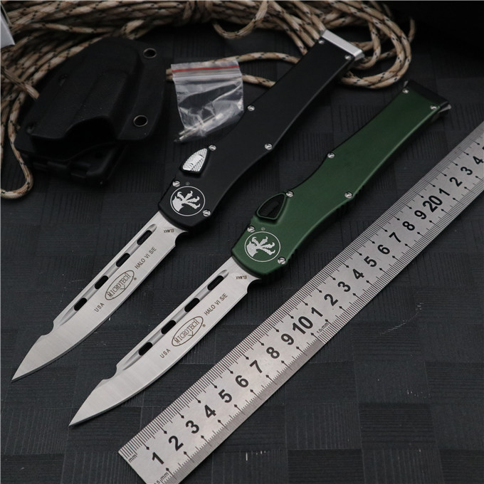 Microtech Customs Mafione 150-10 Halo VI OTF AUTO Knife 4.17" Elmax Blade, Aluminum Alloy Handles
