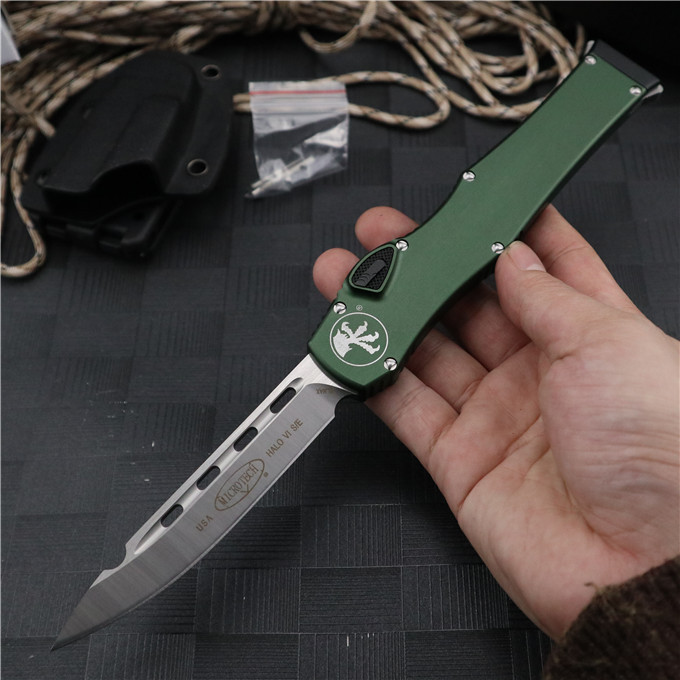 Microtech Customs Mafione 150-10 Halo VI OTF AUTO Knife 4.17" Elmax Blade, Aluminum Alloy Handles