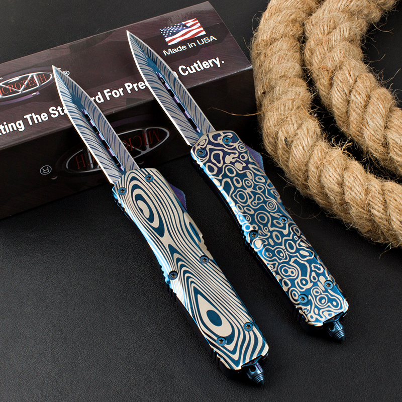 Microtech Blue Troodon AUTO OTF Knife 3.54" 440 Plain Blade, Zinc Aluminum Alloy Handles