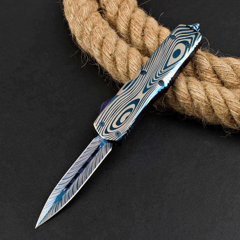 Microtech Blue Troodon AUTO OTF Knife 3.54" 440 Plain Blade, Zinc Aluminum Alloy Handles