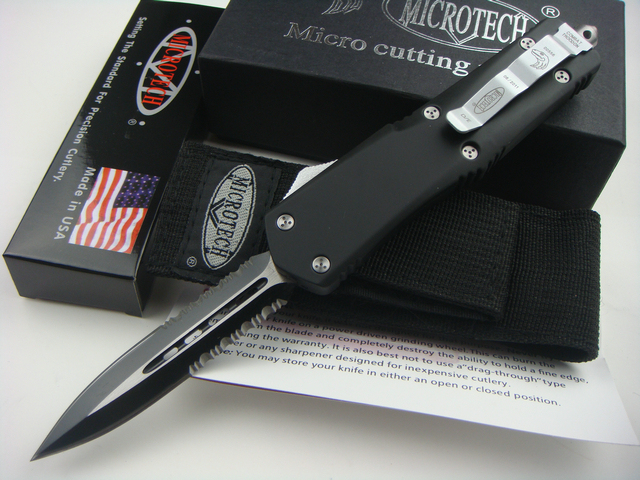 Microtech Combat Troodon A07 AUTO OTF Knife 3.54" 440 Serrated Dagger Blade, Zinc Aluminum Alloy Handles