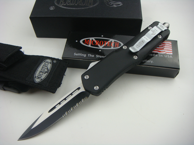 Microtech Combat Troodon A07 AUTO OTF Knife 3.54" 440 Serrated Dagger Blade, Zinc Aluminum Alloy Handles