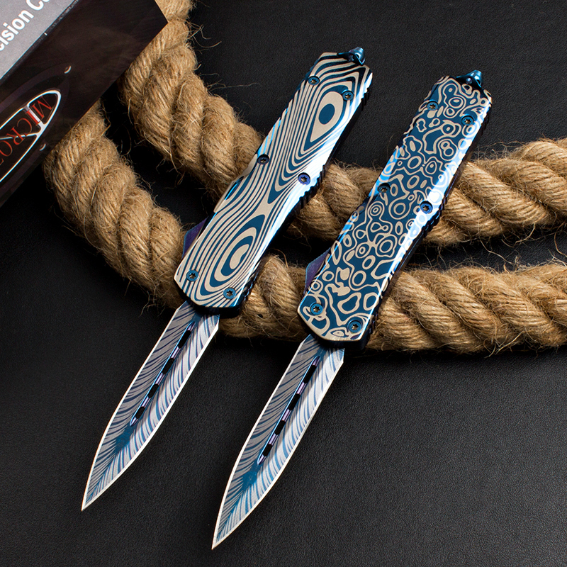 Microtech Blue Troodon AUTO OTF Knife 3.54" 440 Plain Blade, Zinc Aluminum Alloy Handles