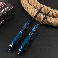 Microtech Blue Troodon AUTO OTF Knife 3.54" 440 Plain Blade, Zinc Aluminum Alloy Handles