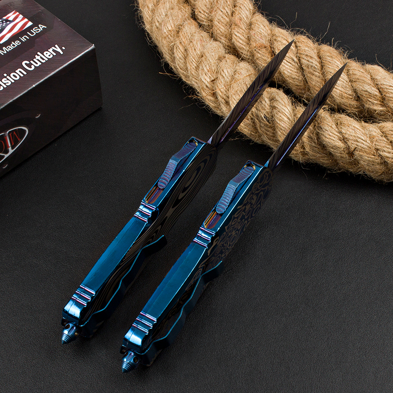 Microtech Blue Troodon AUTO OTF Knife 3.54" 440 Plain Blade, Zinc Aluminum Alloy Handles