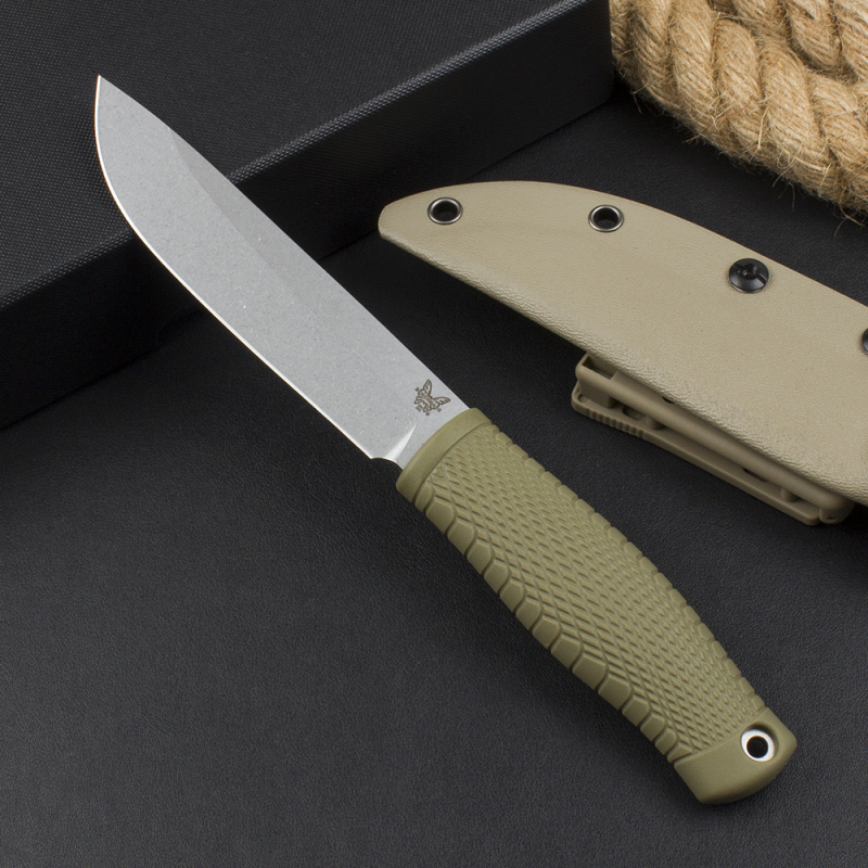 Benchmade Survival Fixed Blade Knife 5.19" 14c28N Drop Point Blade, Kraton Handles