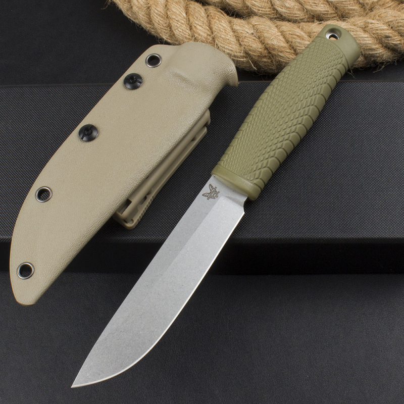 Benchmade Survival Fixed Blade Knife 5.19" 14c28N Drop Point Blade, Kraton Handles