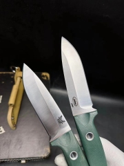 Benchmade Bushcrafter Fixed Blade Knife 4.4" CPM-S30V Satin Drop Point Blade Green G10 Handles Leather Sheath - A162