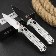 Benchmade 535BK-4 Bugout AXIS Folding Knife 3.30" D2 Plain Blade, Machined Aluminum Grenade pattern Handles