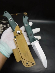 Benchmade Bushcrafter Fixed Blade Knife 4.4" CPM-S30V Satin Drop Point Blade Green G10 Handles Leather Sheath - A162