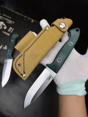 Benchmade Bushcrafter Fixed Blade Knife 4.4" CPM-S30V Satin Drop Point Blade Green G10 Handles Leather Sheath - A162