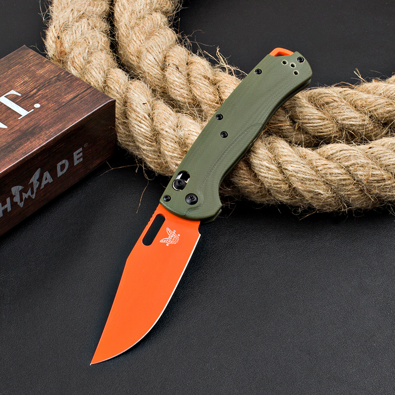 Benchmade Hunt Taggedout AXIS Folding Knife 3.46" CPM-154 Stonewashed Clip Point Blade, Green Grivory Handles - 15535