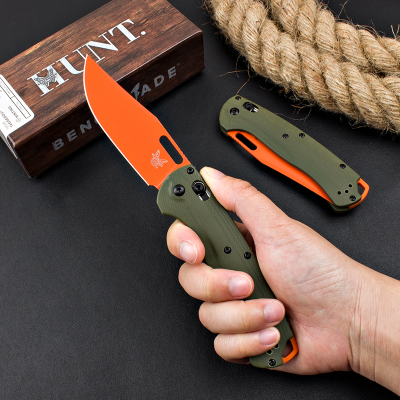 Benchmade Hunt Taggedout AXIS Folding Knife 3.46" CPM-154 Stonewashed Clip Point Blade, Green Grivory Handles - 15535