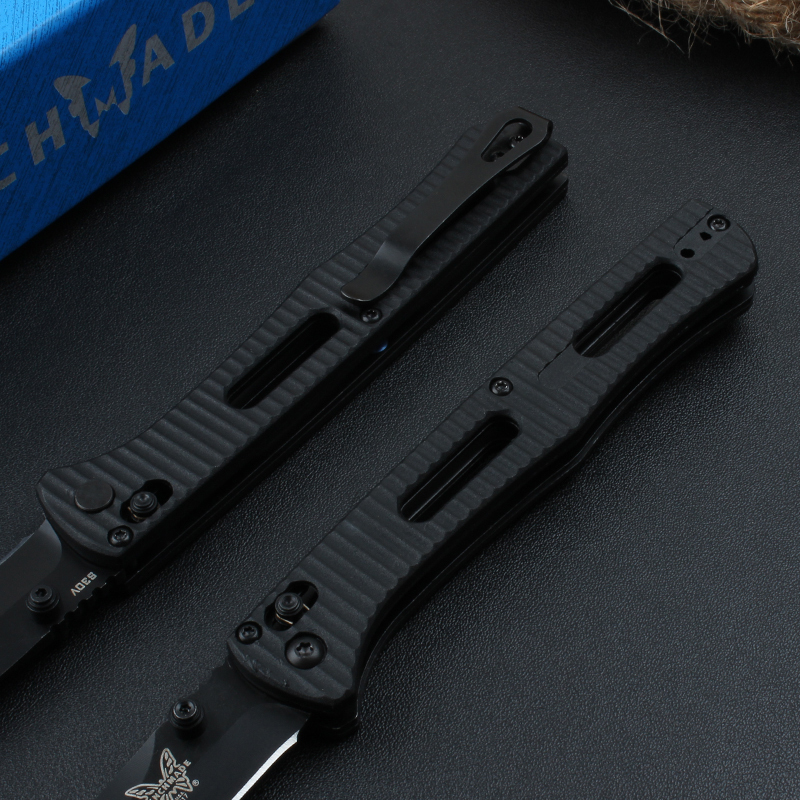 Benchmade 417BK Fact Folding Knife 3.85" S30V Black DLC Spear Point Blade, Grivory Handles