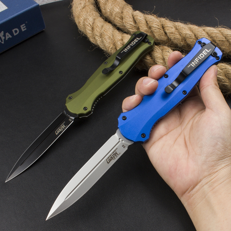 Benchmade 3300BK Infidel Dagger AUTO OTF Knife 3.85" D2 Black Double Edge Blade, Aluminum Alloy Handles