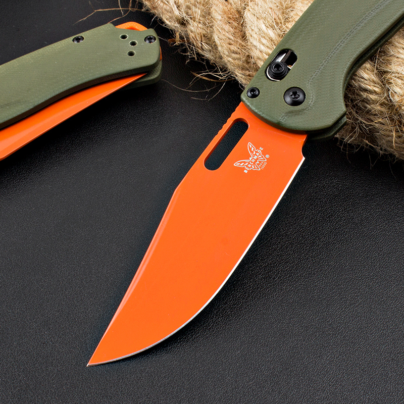 Benchmade Hunt Taggedout AXIS Folding Knife 3.46" CPM-154 Stonewashed Clip Point Blade, Green Grivory Handles - 15535