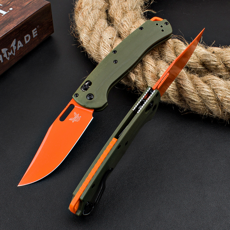 Benchmade Hunt Taggedout AXIS Folding Knife 3.46" CPM-154 Stonewashed Clip Point Blade, Green Grivory Handles - 15535