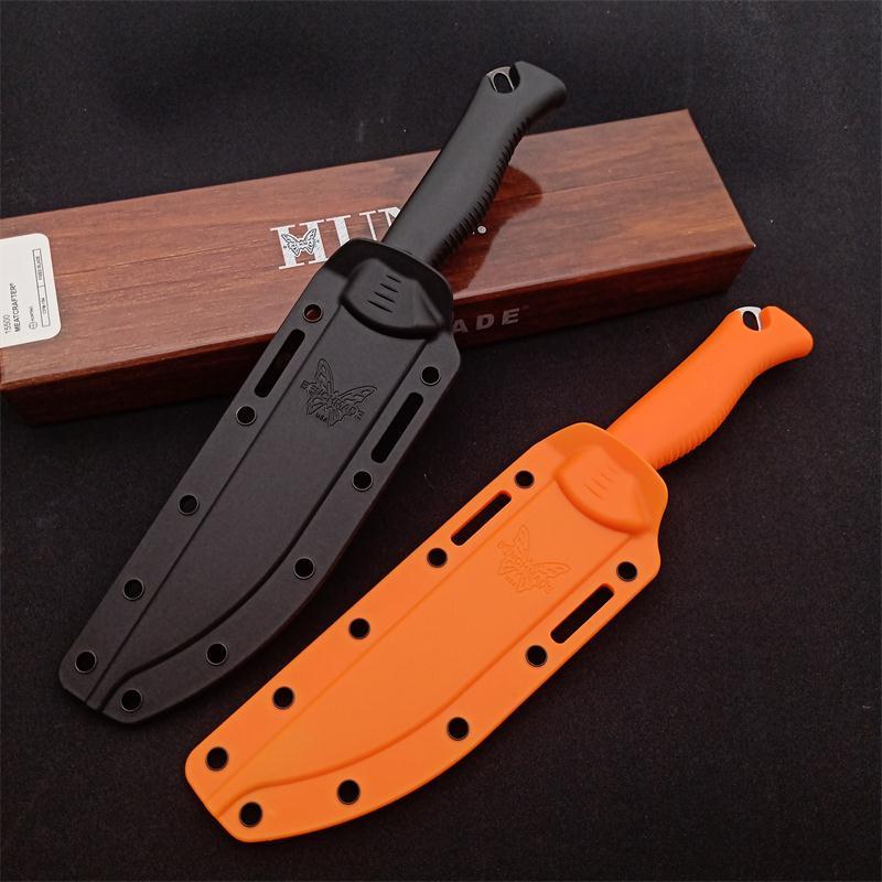 Benchmade Hunt Meatcrafter Fixed Blade Knife 5.70" CPM-154 Stonewashed Trailing Point Blade, Santoprene Handles - 15500-04