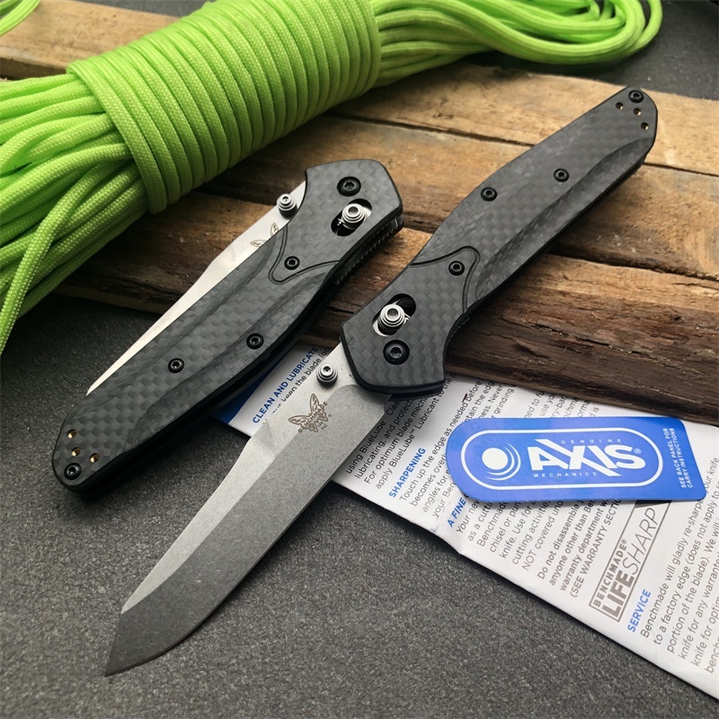 Benchmade 940-1 Osborne Folding Knife 3.42" S90V Stonewash Plain Blade, Carbon Fiber Handles