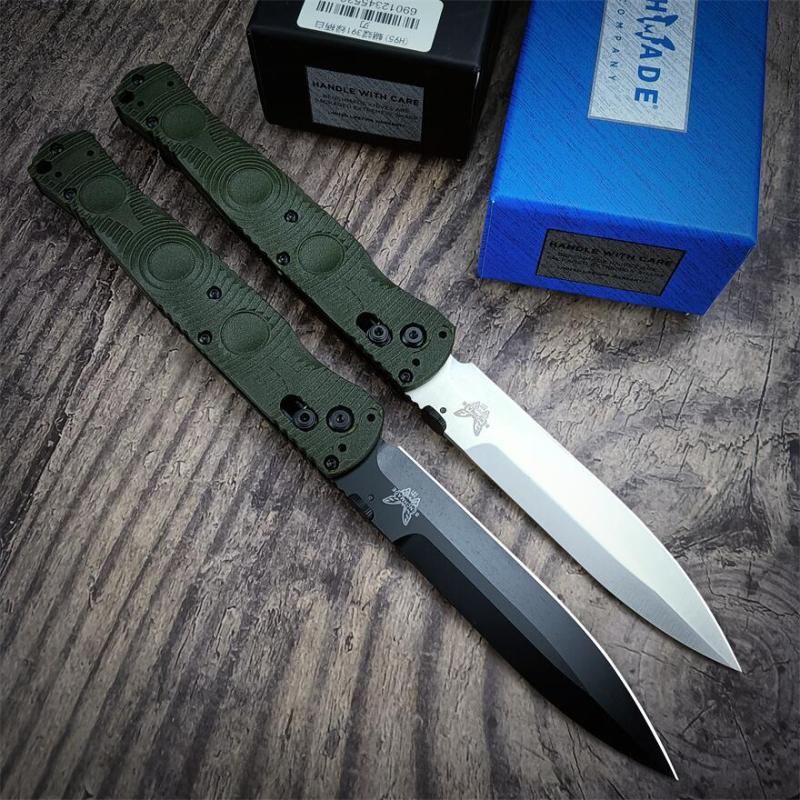 Benchmade SOCP Folding Knife 4.56" D2 Black Cerakote Spear Point Plain Blade, CF-Elite Handles - 391BK