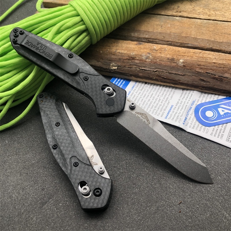 Benchmade 940-1 Osborne Folding Knife 3.42" S90V Stonewash Plain Blade, Carbon Fiber Handles