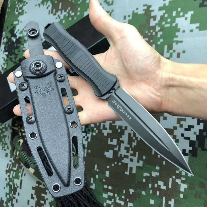 Benchmade 133BK Fixed Blade Knife 4.52" D2 Blade,  Grivory Handles Leather Sheath - 133