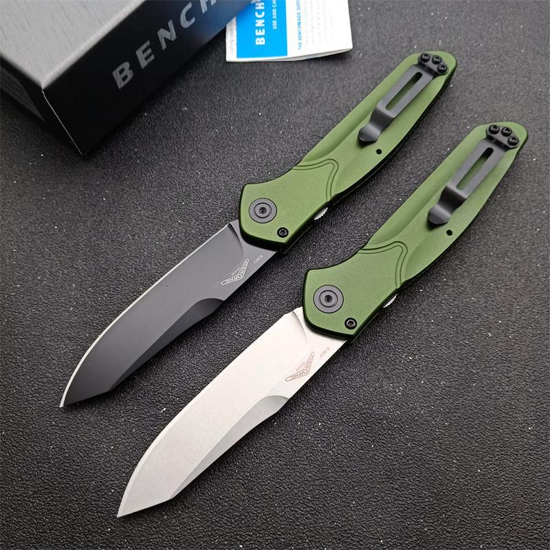 Benchmade 9400 Osborne AUTO Folding Knife 3.26" S30V Satin Plain Blade, Green Aluminum Handles