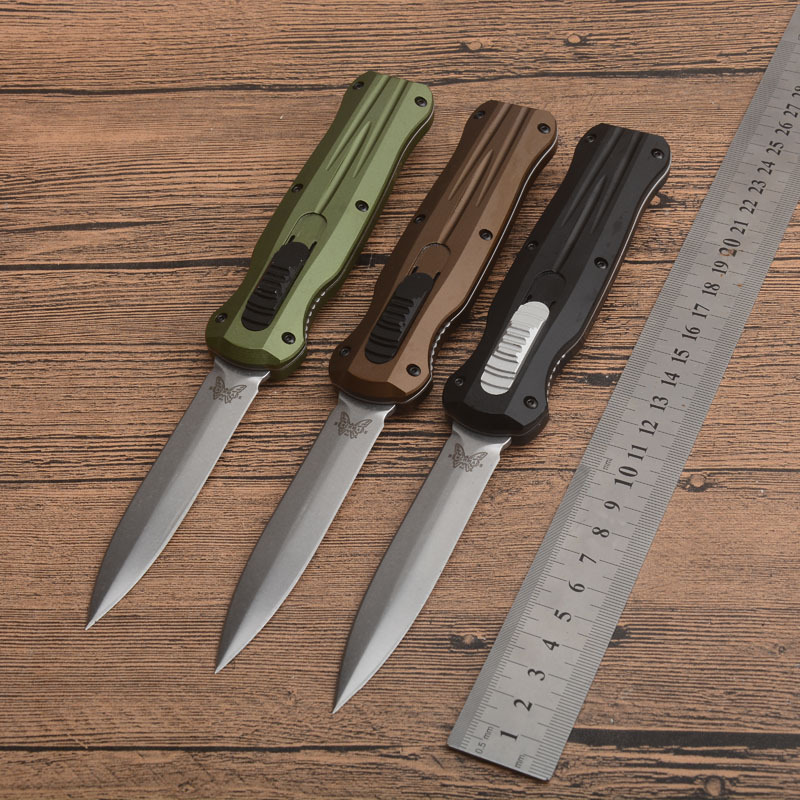 Benchmade 3320 Infidel Dagger AUTO OTF Knife 3.85" D2 Black Double Edge Blade, Aluminum Handles