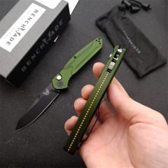 Benchmade 9400 Osborne AUTO Folding Knife 3.26" S30V Satin Plain Blade, Green Aluminum Handles