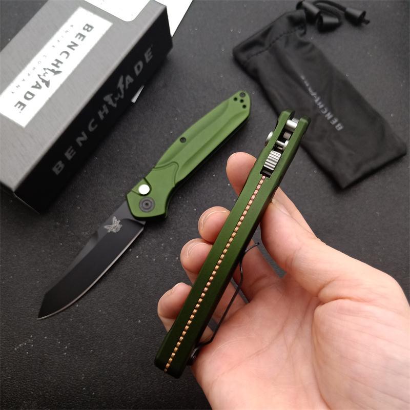 Benchmade 9400 Osborne AUTO Folding Knife 3.26" S30V Satin Plain Blade, Green Aluminum Handles