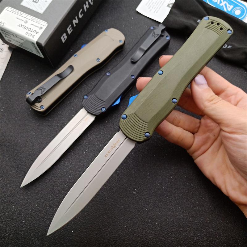 Benchmade Autocrat AUTO OTF Knife 3.54" DLC S30V Double Edge Dagger Blade, OD G10 Handles - 3400BK-1