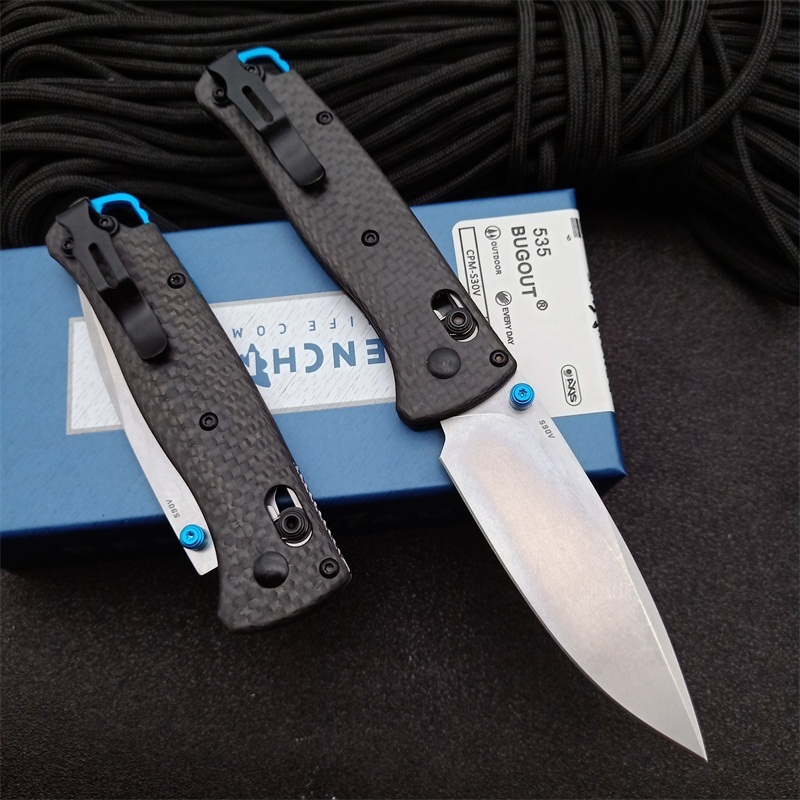 Benchmade 535-3 Bugout AXIS Folding Knife 3.07" S90V Satin Plain Blade, Carbon Fiber Handles