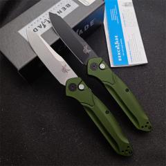 Benchmade 9400 Osborne AUTO Folding Knife 3.26" S30V Satin Plain Blade, Green Aluminum Handles