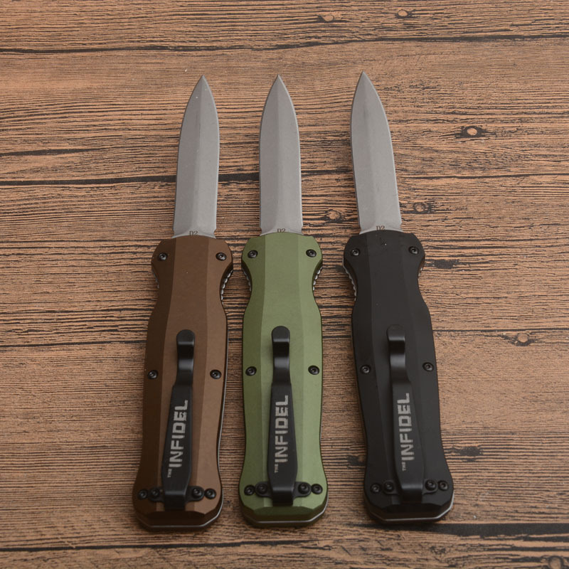 Benchmade 3320 Infidel Dagger AUTO OTF Knife 3.85" D2 Black Double Edge Blade, Aluminum Handles