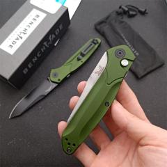 Benchmade 9400 Osborne AUTO Folding Knife 3.26" S30V Satin Plain Blade, Green Aluminum Handles