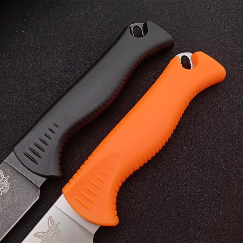 Benchmade Hunt Meatcrafter Fixed Blade Knife 5.70" CPM-154 Stonewashed Trailing Point Blade, Santoprene Handles - 15500-04