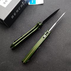 Benchmade 9400 Osborne AUTO Folding Knife 3.26" S30V Satin Plain Blade, Green Aluminum Handles