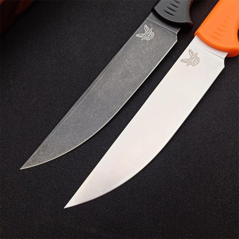 Benchmade Hunt Meatcrafter Fixed Blade Knife 5.70" CPM-154 Stonewashed Trailing Point Blade, Santoprene Handles - 15500-04