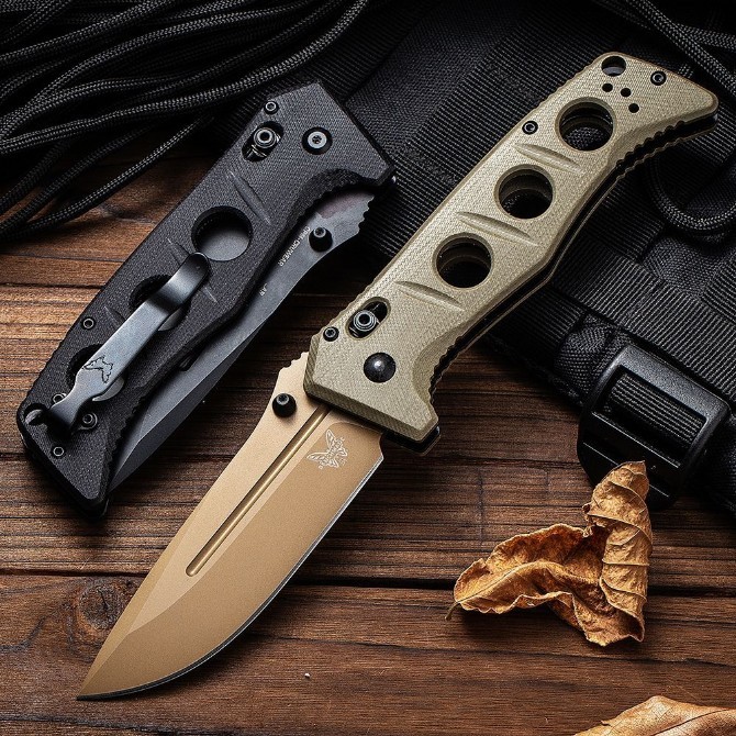 Benchmade 275SFE-2 Shane Sibert Adamas Folding Knife 3.77" CruWear Plain Blade, G10 Handles