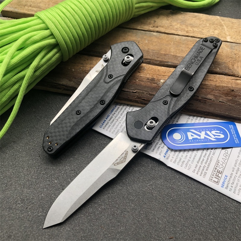 Benchmade 940-1 Osborne Folding Knife 3.42" S90V Stonewash Plain Blade, Carbon Fiber Handles