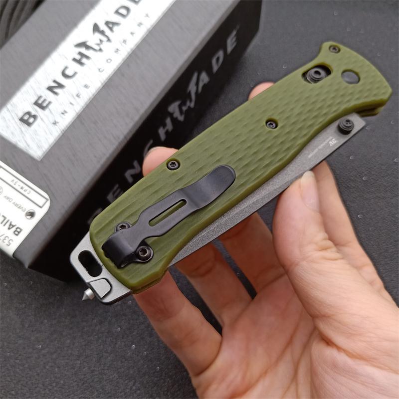 Benchmade Bailout AXIS Folding Knife 3.34" CPM-3V Tanto Plain Blade, Green Nylon Fiber Handles - 537GY-1