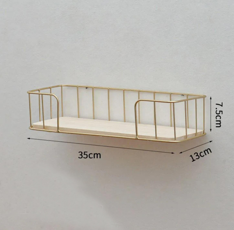 Decorative Plates Wall Mounted Floating Fence Gold Shelves With Wooden Floor For Simplicity Storage And Display Household Items