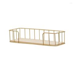 Decorative Plates Wall Mounted Floating Fence Gold Shelves With Wooden Floor For Simplicity Storage And Display Household Items